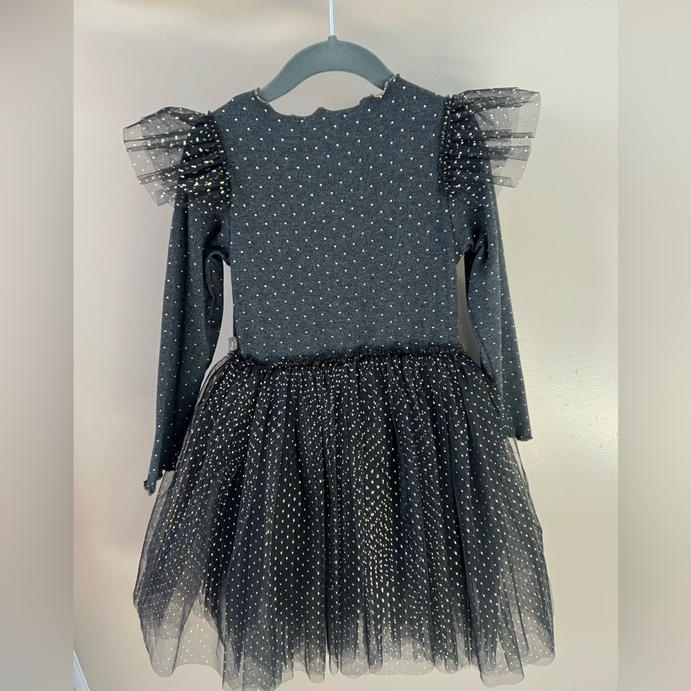 GIRLS PETITE HAILEY TUTU DRESS IN BLACK & GOLD. SIZE 8